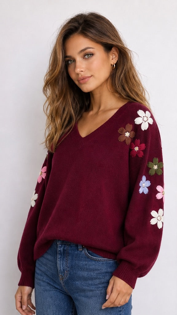 JS Millenium Hattie V Neck Jumper | Bordeaux 8589