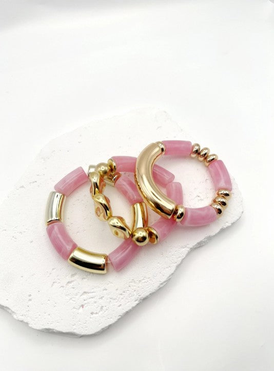 H&T Bijoux Acrylic Elastic Bracelet Set Of 3 Pieces | Pink BR3055