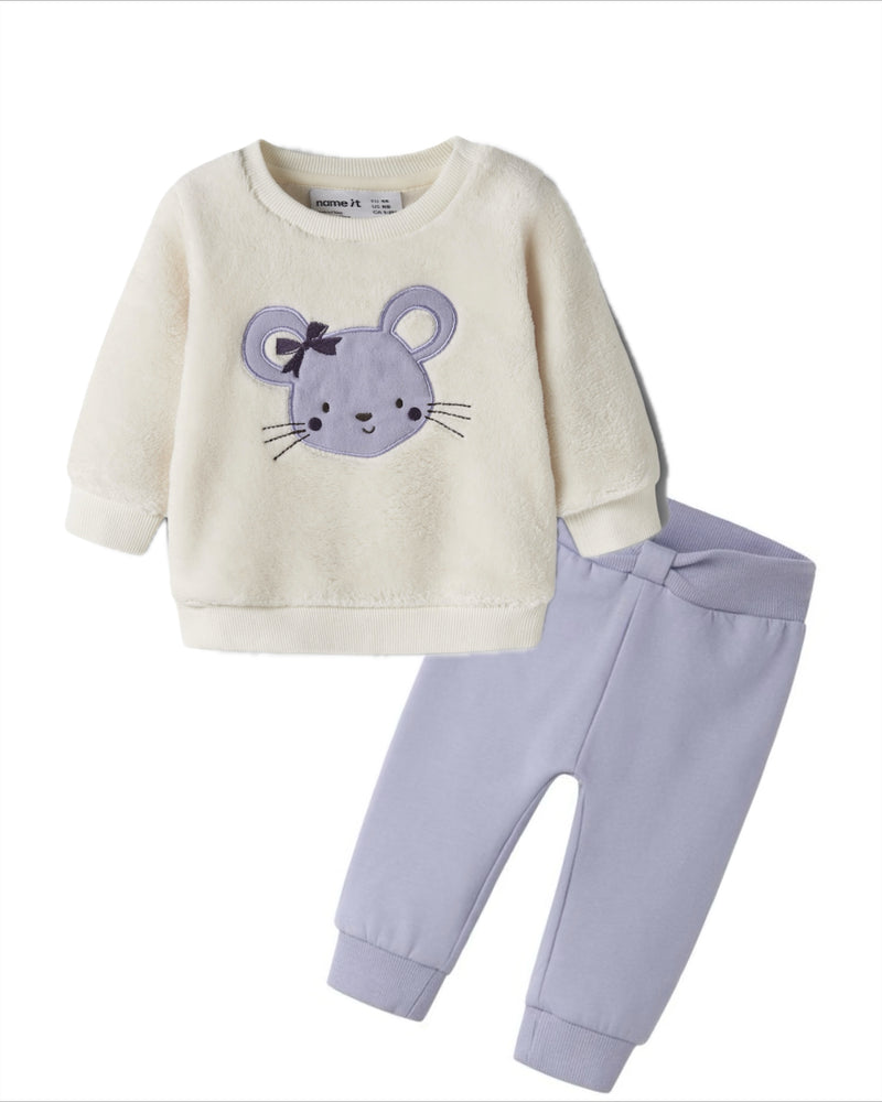Name It Livine NB Teddy Fleece Set | Cream/Lilac
