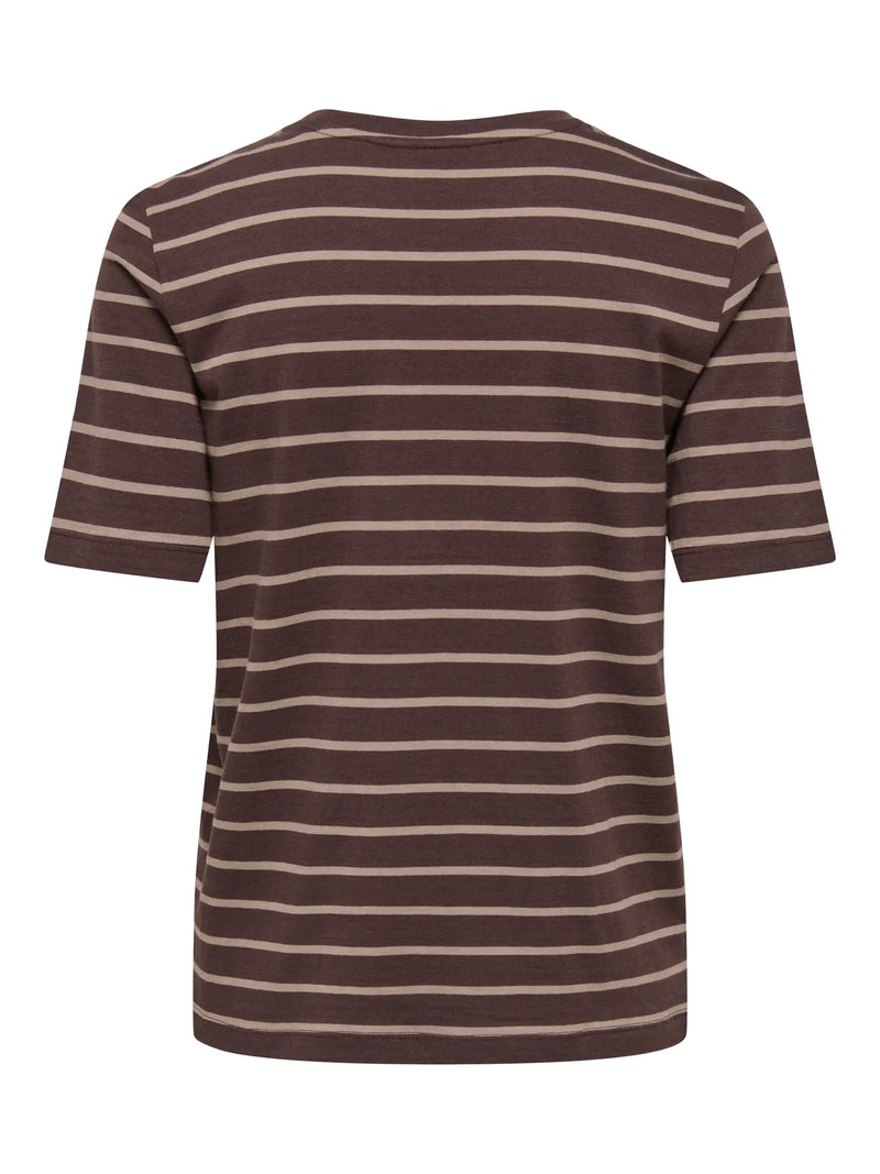 ONLY Happy S/S O-Neck Stripe Tee | Coffee