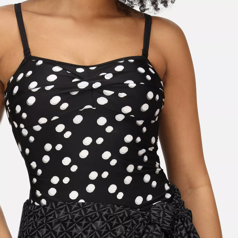 Regatta  Aceana II Tankini Top | Black White Polka Print RWM014