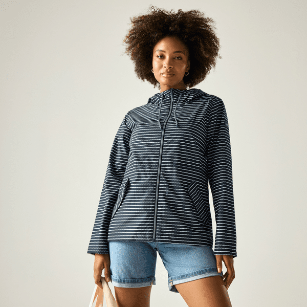 Regatta Bayletta Waterproof Jacket | Navy White Stripe RWW489