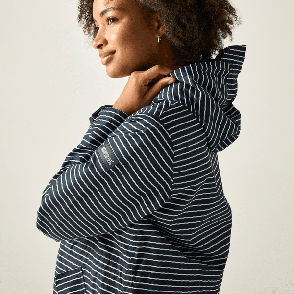 Regatta Bayletta Waterproof Jacket | Navy White Stripe RWW489