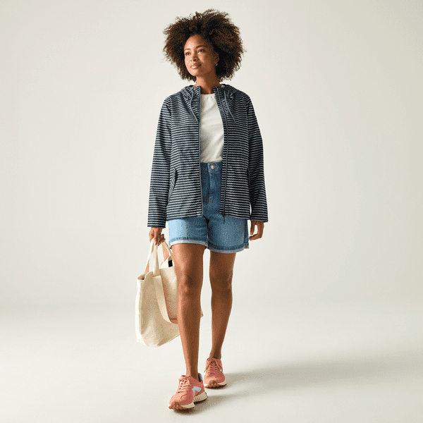 Regatta Bayletta Waterproof Jacket | Navy White Stripe RWW489