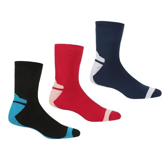 Regatta Women's 3 Pair Outdoor Lifestyle Socks  |Black/pink RWH048