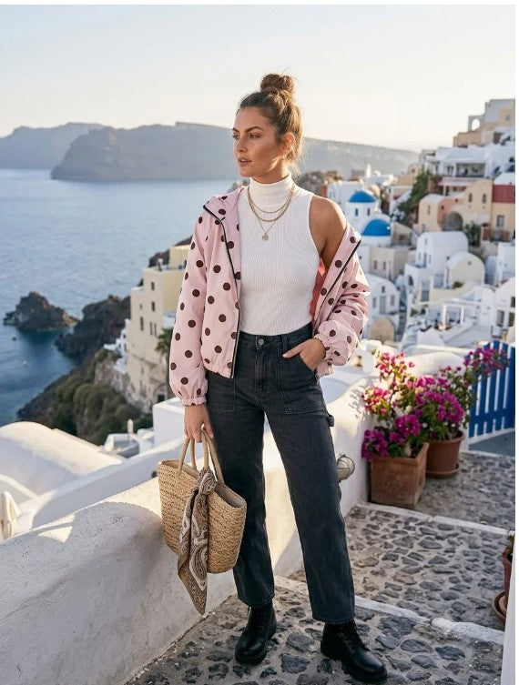 MAY MODA Rose Polka Dot Lightweight Jacket | Rose