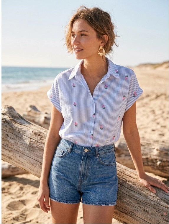 Suzzy & Milly Amelia Embroidered Shirt | Sky Blue 7148-S09