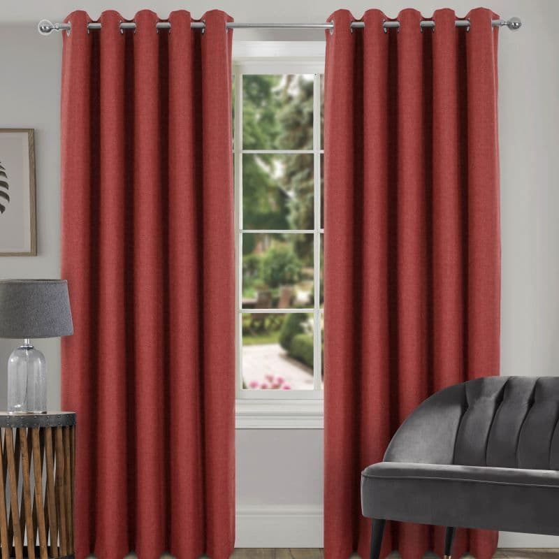 Spencer Plain faux wool blackout eyelet curtain terracotta