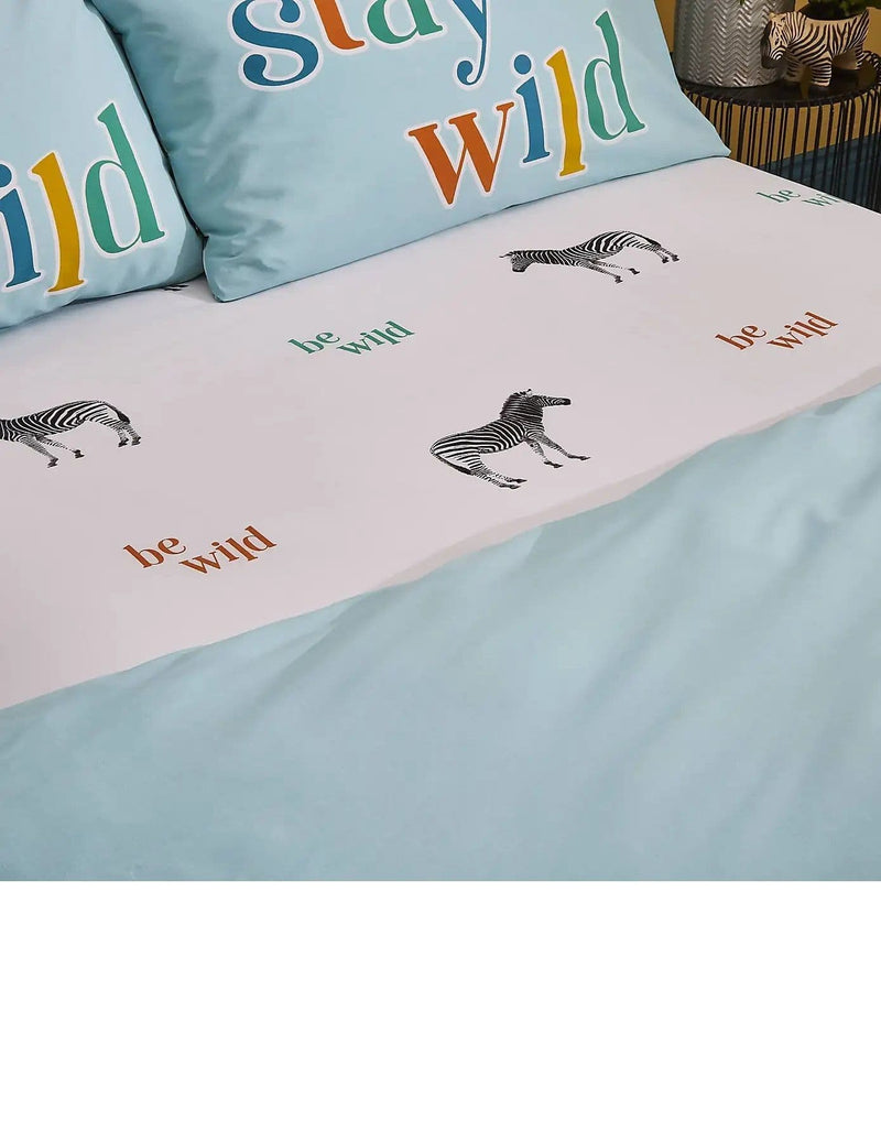 Stay Wild Zebra Fitted Sheet Blue