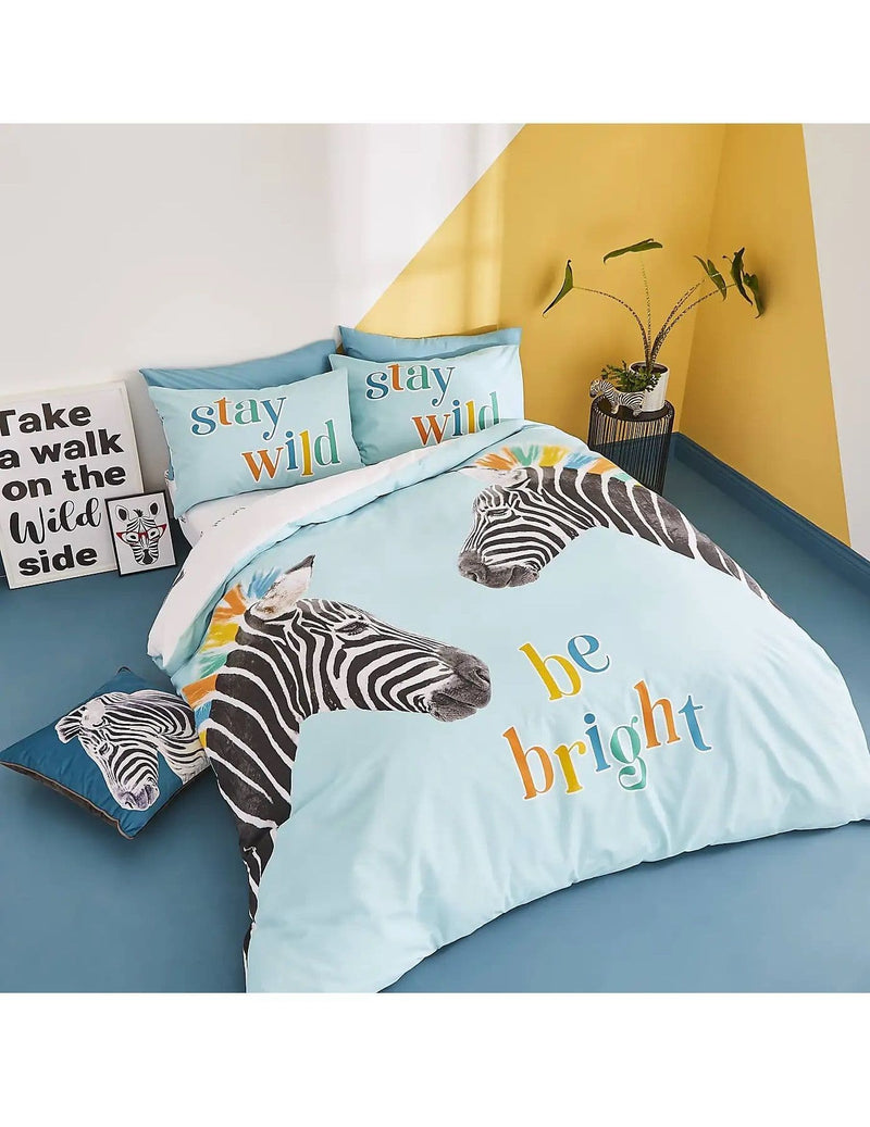 Stay Wild Zebra Quilt Set Blue