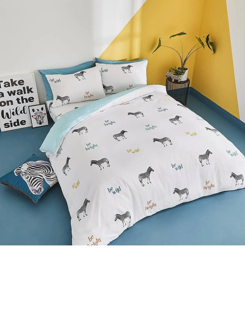 Stay Wild Zebra Quilt Set Blue