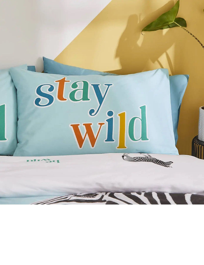 Stay Wild Zebra Quilt Set Blue