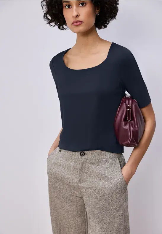 Street One Care Neck  S/S Shirt | Navy 324619