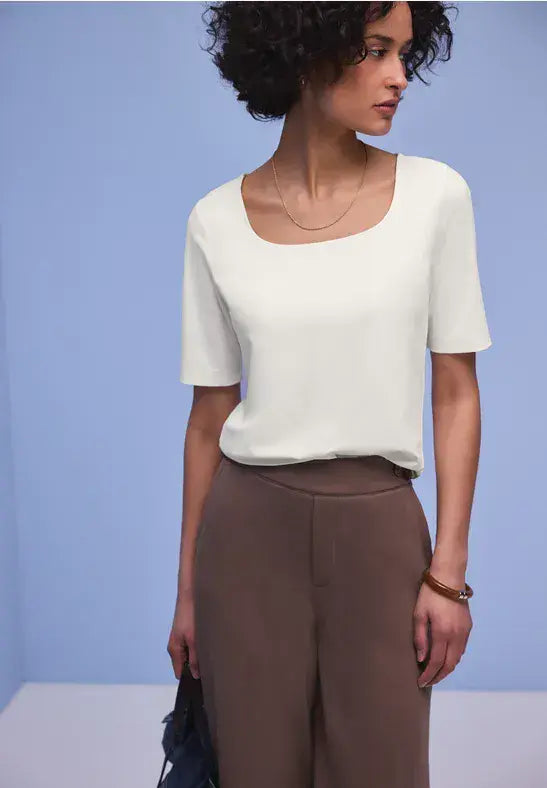 Street One Care Neck  S/S Shirt | Offwhite 324619