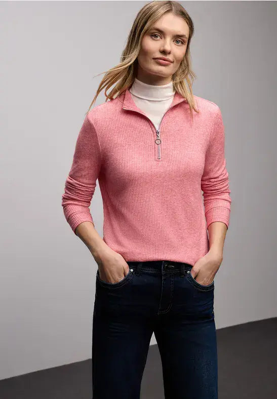 Street One  Cosy Rib Zipper Shirt | Coral 324393