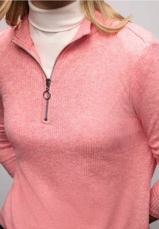 Street One  Cosy Rib Zipper Shirt | Coral 324393