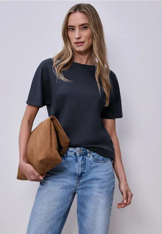 Street One  Dropped Shoulder Shirt With Rib Detail | Navy 324783