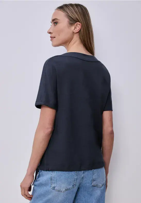 Street One  Dropped Shoulder Shirt With Rib Detail | Navy 324783