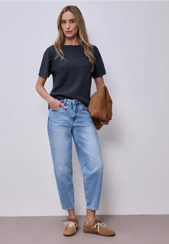Street One  Dropped Shoulder Shirt With Rib Detail | Navy 324783