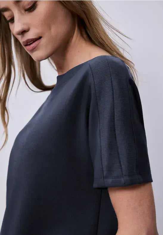 Street One  Dropped Shoulder Shirt With Rib Detail | Navy 324783