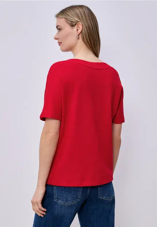 Street One  Dropped Shoulder Shirt With Rib Detail | Red 324783