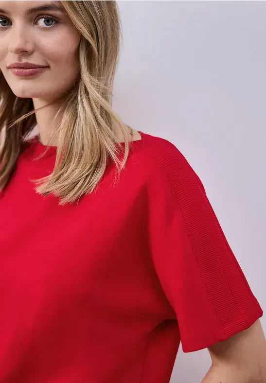 Street One  Dropped Shoulder Shirt With Rib Detail | Red 324783