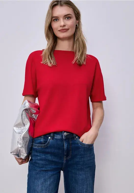 Street One  Dropped Shoulder Shirt With Rib Detail | Red 324783