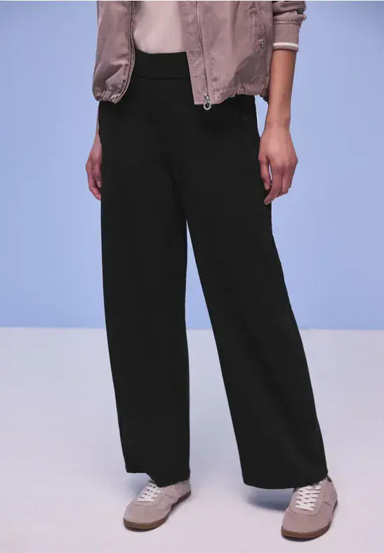 Street One HW Wide Leg  Trousers | Black 380600
