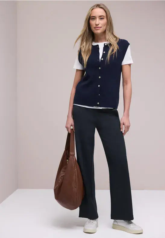 Street One HW Wide Leg  Trousers | Navy  380600