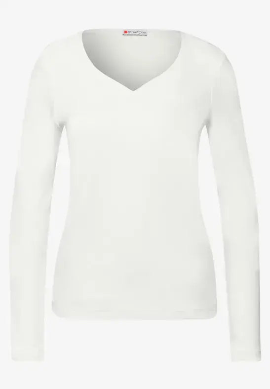 Street One L/S Shirt With Heart Neck Top | Offwhite 324251