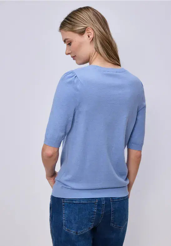 Street One  Puff Sleeved S/S Knit Top | Blue 303768