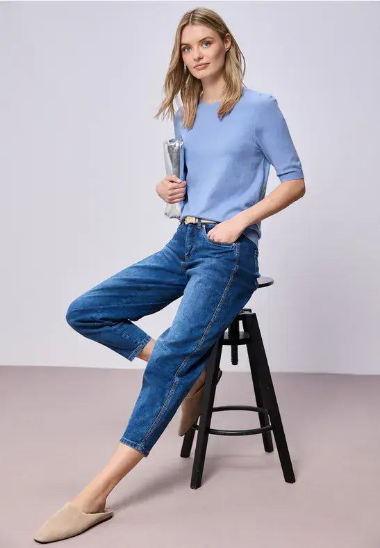 Street One  Puff Sleeved S/S Knit Top | Blue 303768