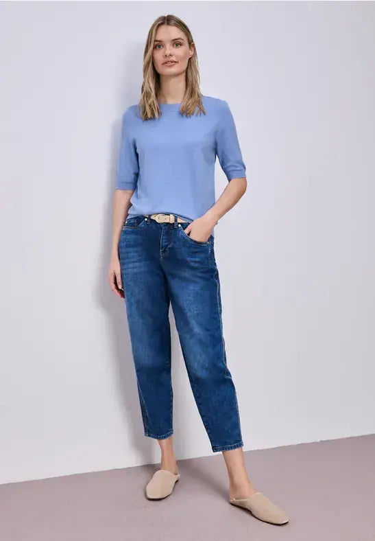 Street One  Puff Sleeved S/S Knit Top | Blue 303768