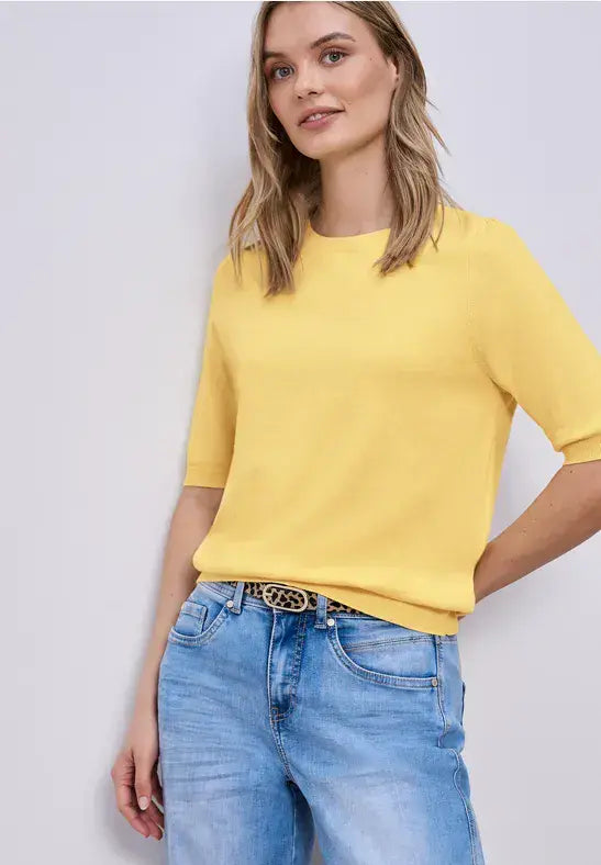 Street One Puff Sleeved S/S Knit Top | Yellow 303768