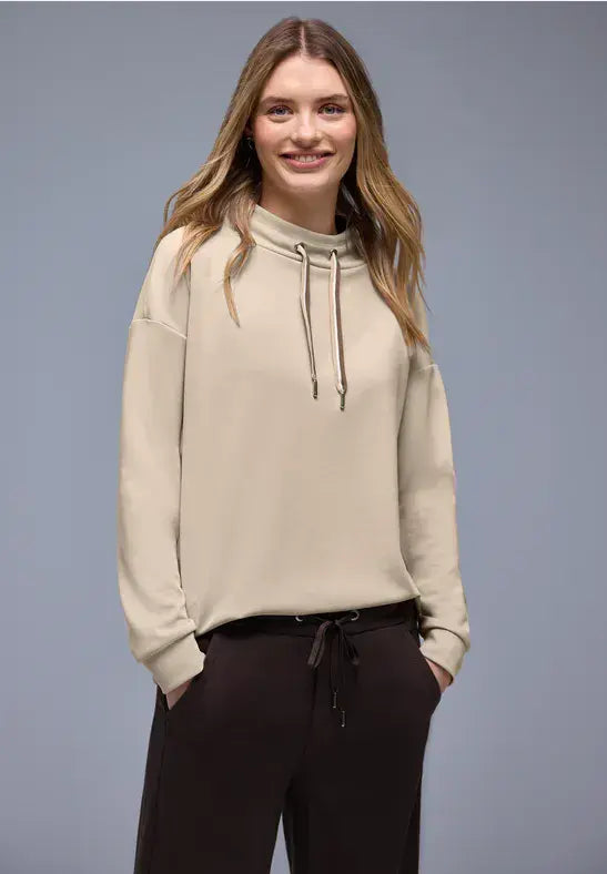 Street One Silk Look Shirt With Strip Cord | Beige  324639