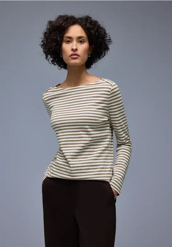 Street One  U-Boat Stripe Shirt | Mocha 324529