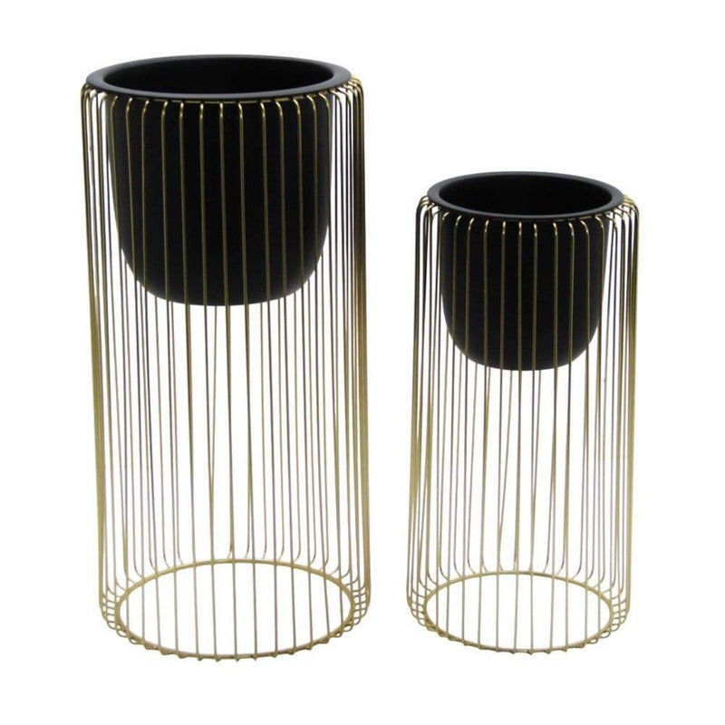 TARA  Ria Planter With Stand  Black /gold TL6930