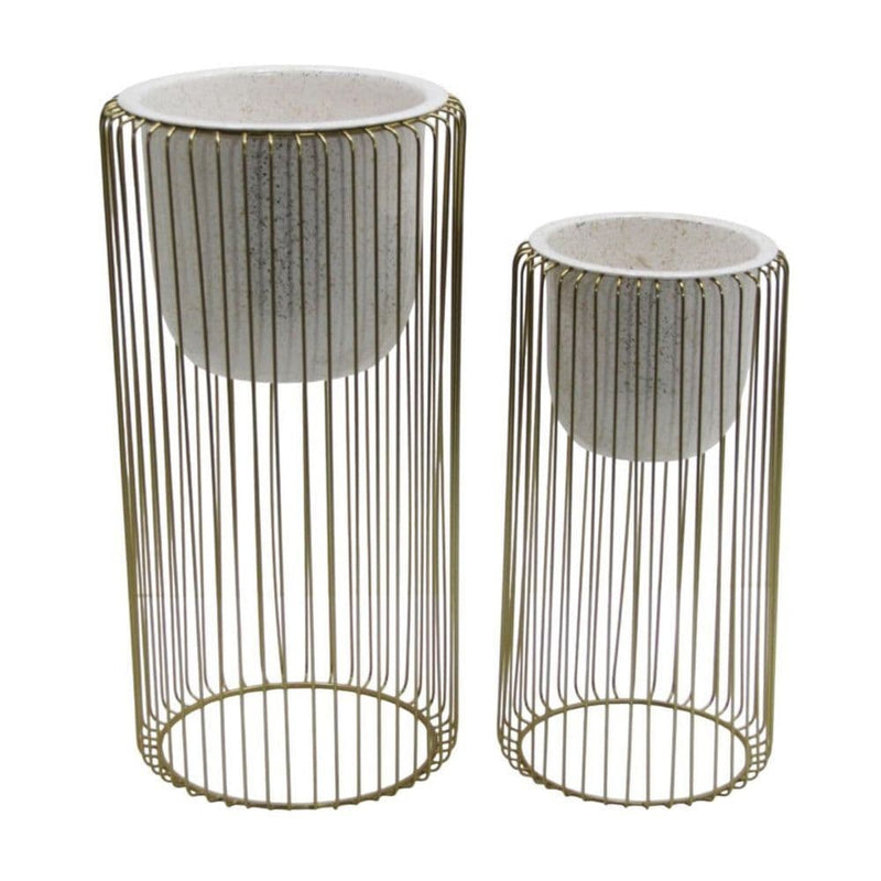 TARA  Ria Planter With Stand  White /gold TL6928