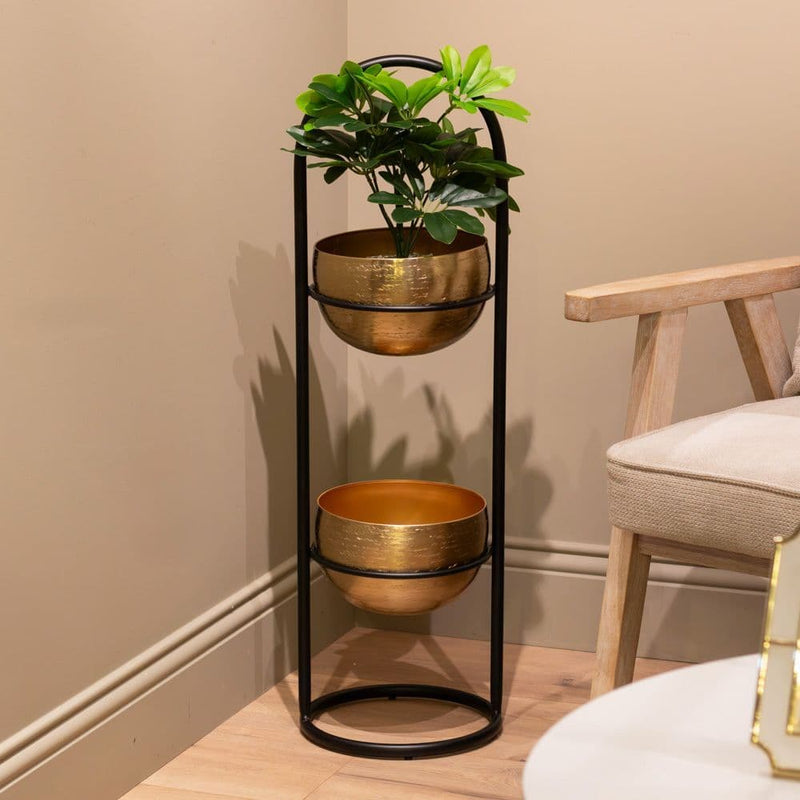 TARA Sana 2 Tier Planter With Stand | Black /Gold TL6921