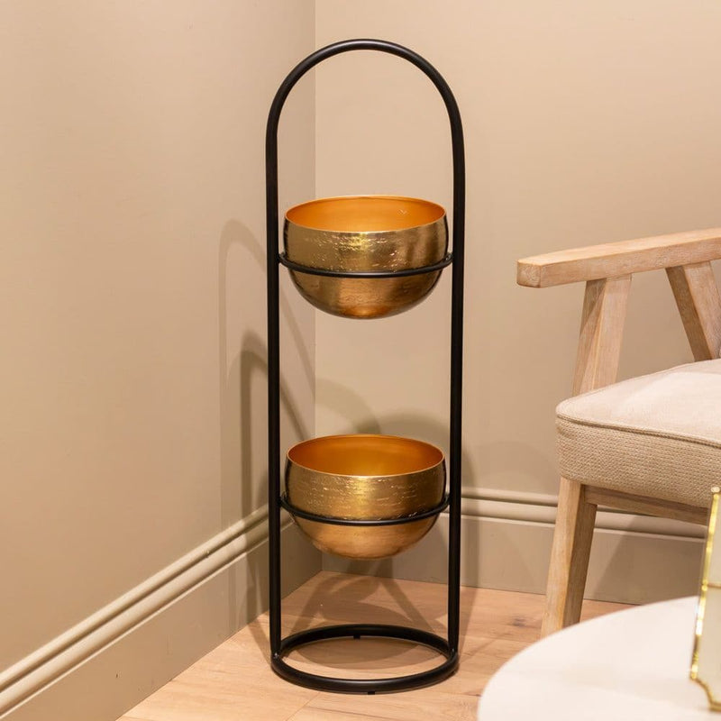 TARA Sana 2 Tier Planter With Stand | Black /Gold TL6921