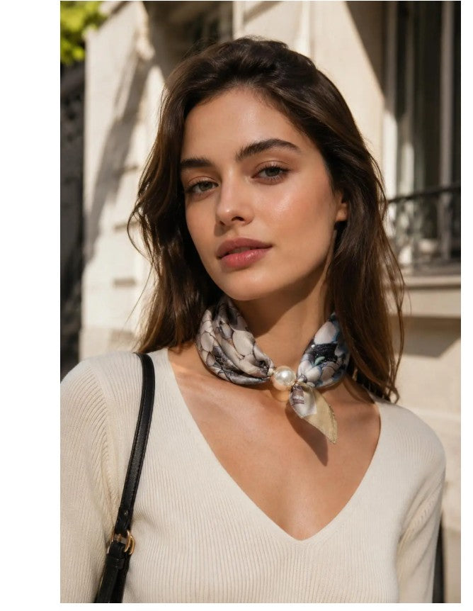 Best Angel Scarf with pearls & Magnetic Closure | Taupe BA4408-5