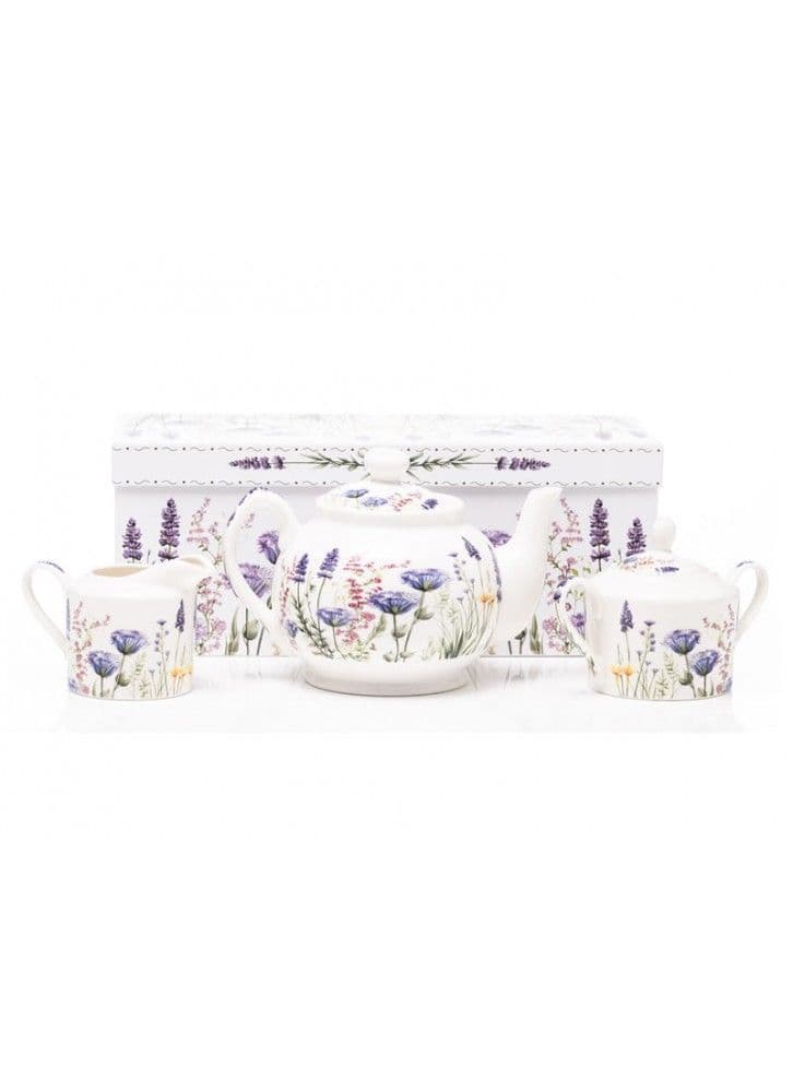 The Emma James 3 PC Tea Set with Tea Pot Sugar & Milk Jug| Purple SR3
