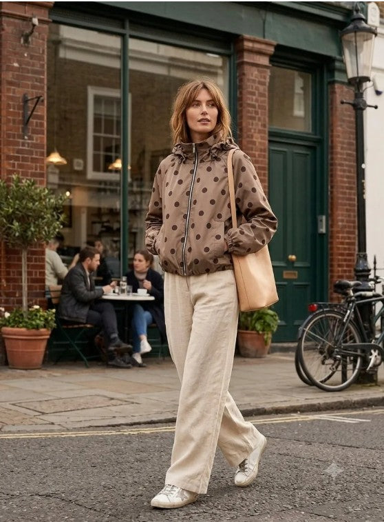 MAY MODA Rose Polka Dot Lightweight Jacket | Taupe