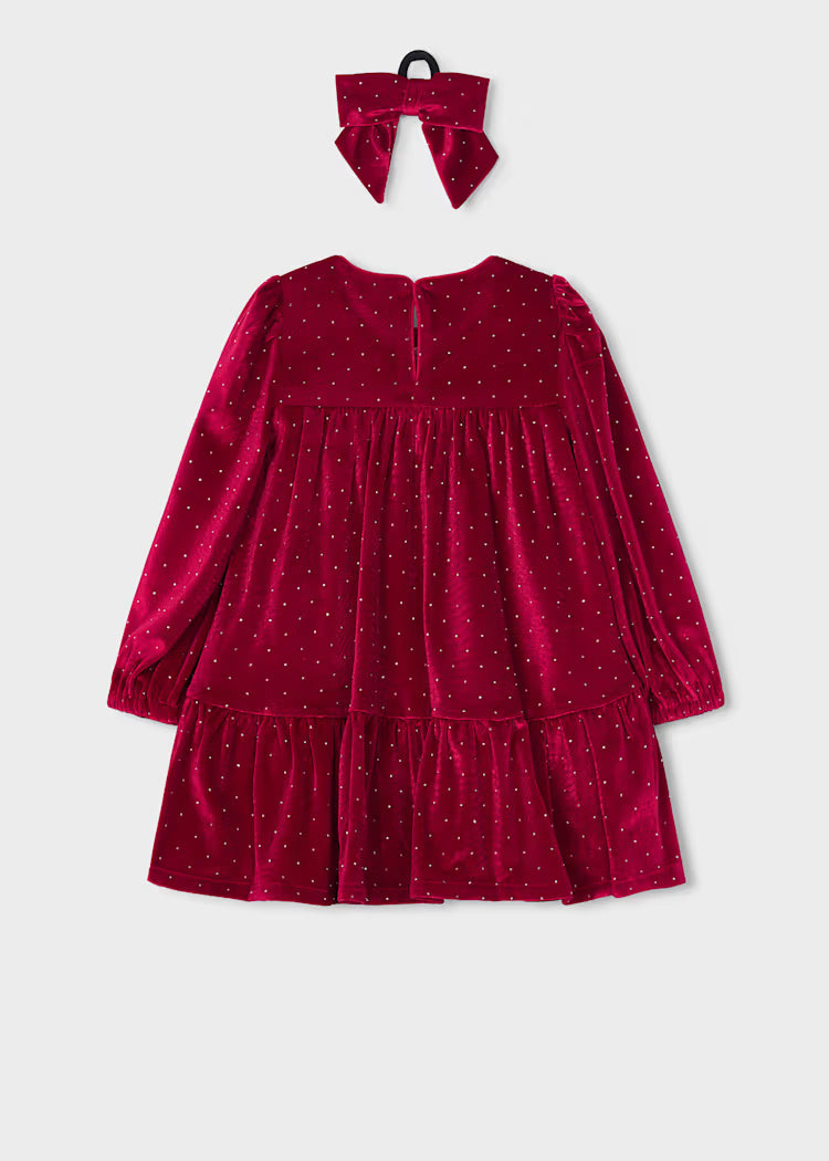 Mayoral Girls Velvet Rhinestone Tiered Dress | Red 4930