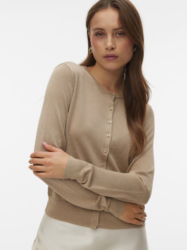 Vero Moda Blaze Glitter LS O-Neck Cardigan | Silver Mink