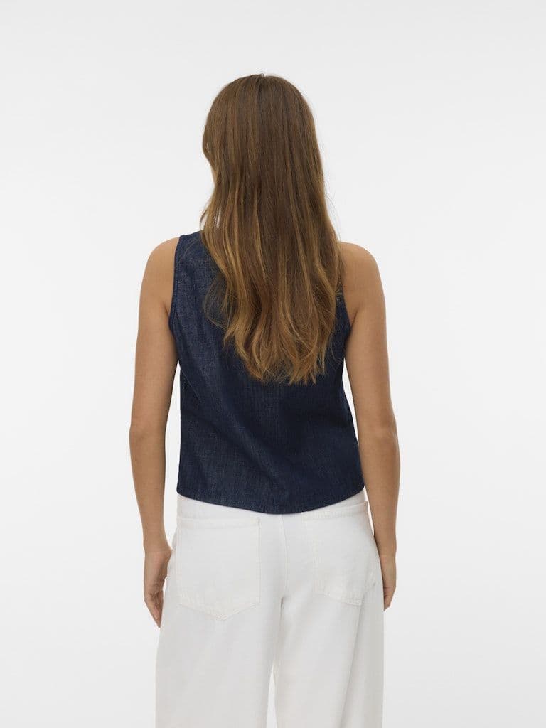 Vero Moda  Halana SS Bow Denim Vest  | Dark Blue