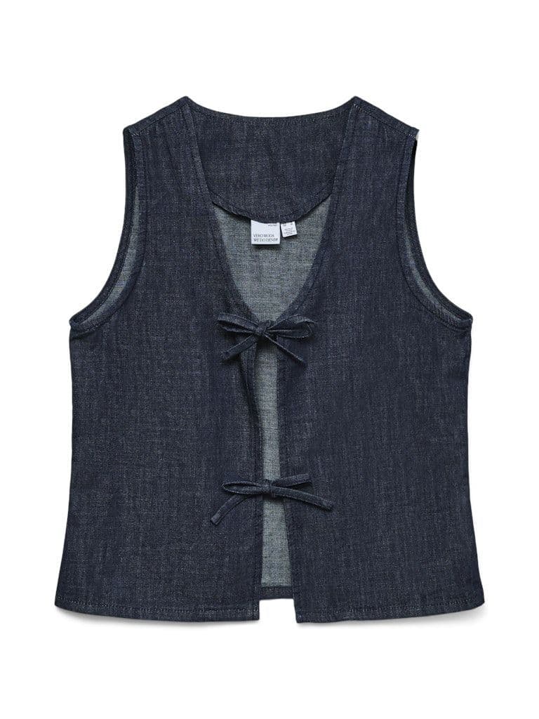 Vero Moda  Halana SS Bow Denim Vest  | Dark Blue