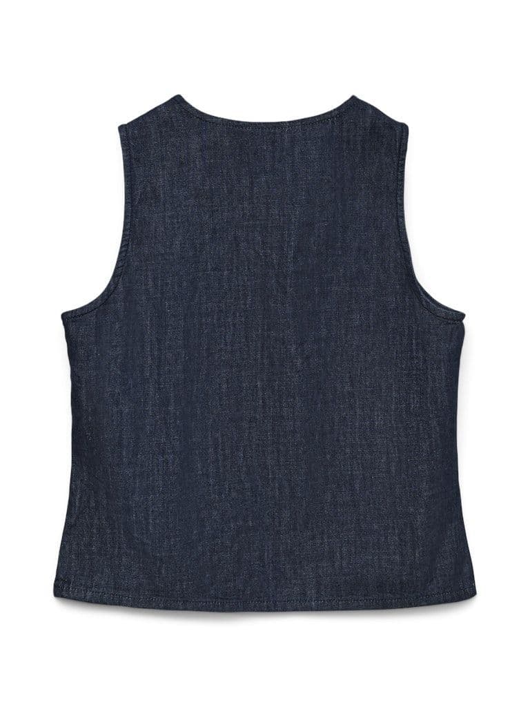 Vero Moda  Halana SS Bow Denim Vest  | Dark Blue