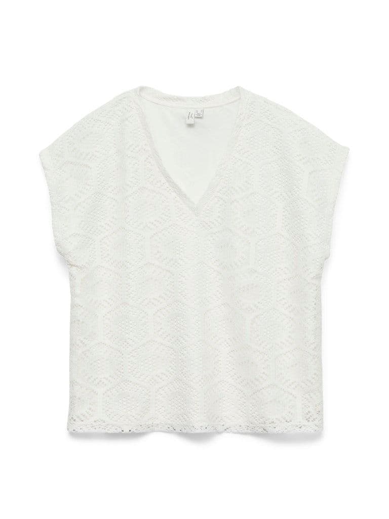 Vero Moda Iris Crochet V-Neck T-Shirt | Cloud Dancer