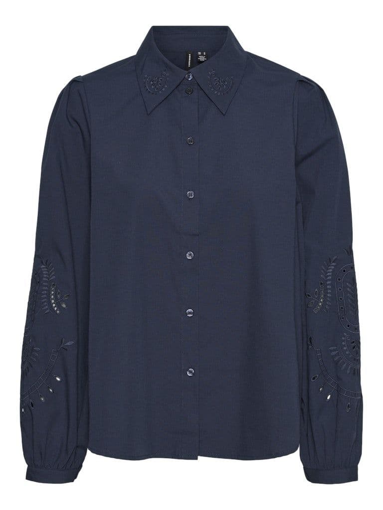Vero Moda Kava Emb LS Shirt | Navy